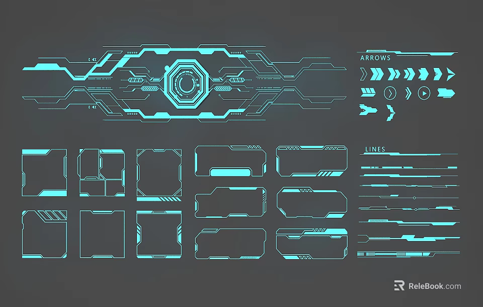 Futuristic Wall Decor with Blue Lines Geometric Shapes and Modern Decorative Elements 3d model 