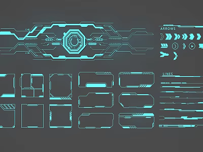 Futuristic Wall Decor with Blue Lines Geometric Shapes and Modern Decorative Elements 3d model