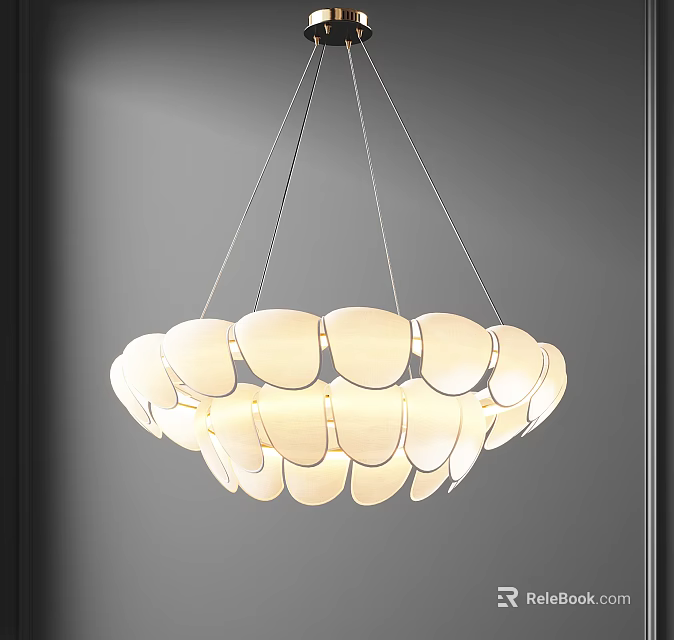 Modern Minimalist Chandelier With White Petal Shaped Shades And Warm Glow 3d model 