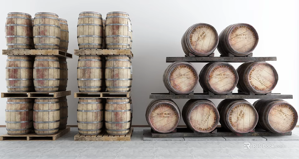 Stacked Wooden Barrels As Practical Home Living Storage And Decor Items 3d model 