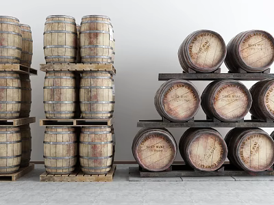 Stacked Wooden Barrels As Practical Home Living Storage And Decor Items 3d model