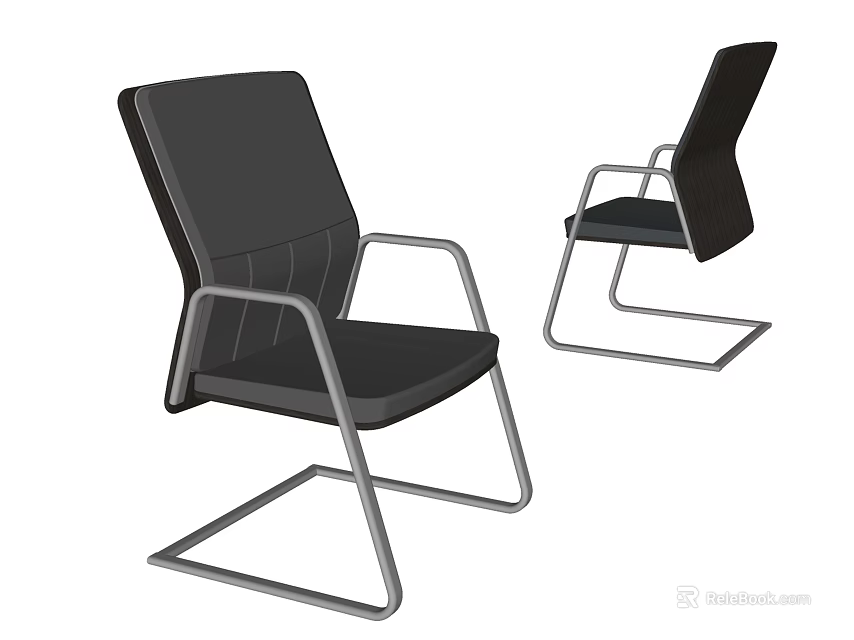 Ergonomic Black Office Chair With Modern Metal Frame And Comfortable Leather Seat 3d model 