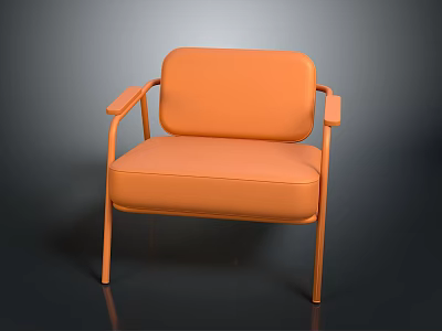 Modern Orange Chair With Armrest And Leather Upholstery And Metal Frame 3d model