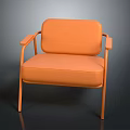 Modern Orange Chair With Armrest And Leather Upholstery And Metal Frame