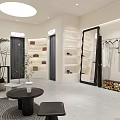 Modern Clothing Store Interior With Mannequins Display Racks And Cashier Counter