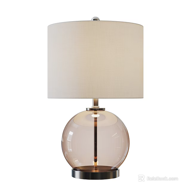 Modern Table Lamp With Glass Ball Base And Beige Linen Shade Design 3d model 