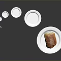 White Plates Arranged in Sequence with Croissant on Gray Background