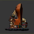 Orange Armchair with Red Cushion Books Globe Lamp and Decorative Stone Base
