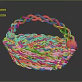 Artistic Sculpture Carving Of Orange Woven Basket With Braided Handle And Wavy Texture