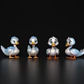 Four Little Ducks With Blue Feathers Orange Webbed Feet And Different Expressions On Black Background
