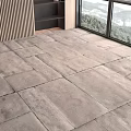 Modern Indoor Space With Gray Floor Tiles Large Windows And Wooden Walls