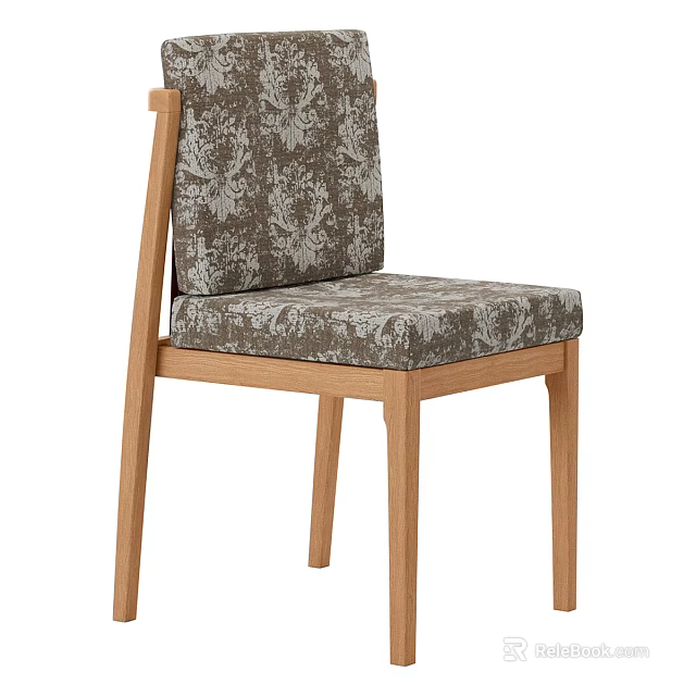 Single Chair With Light Wooden Frame And Patterned Fabric Backrest Seat 3d model 