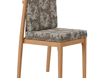 Single Chair With Light Wooden Frame And Patterned Fabric Backrest Seat 3d model