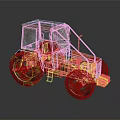 Old Orange And Blue Tractor With Large Worn Tires On Gray Background