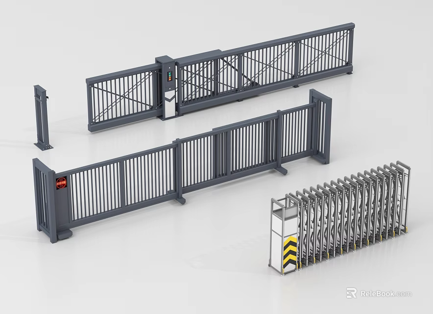 Public Facility Access Control Systems With Barrier Gates And Retractable Security Gates 3d model 