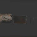 Traditional Rustic Household Items Featuring Ceramic Jar Iron Cauldron With Handle And Circular Stand