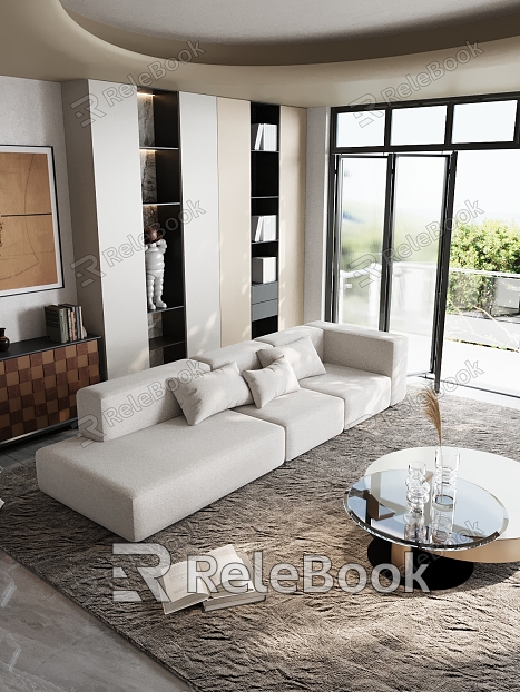 Modern Living Room Sofa Side Carpet Bookcase model