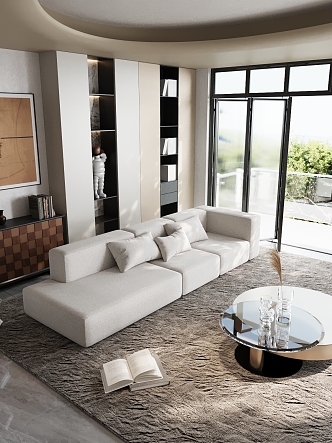 Modern Living Room Sofa Side Carpet Bookcase 3d model