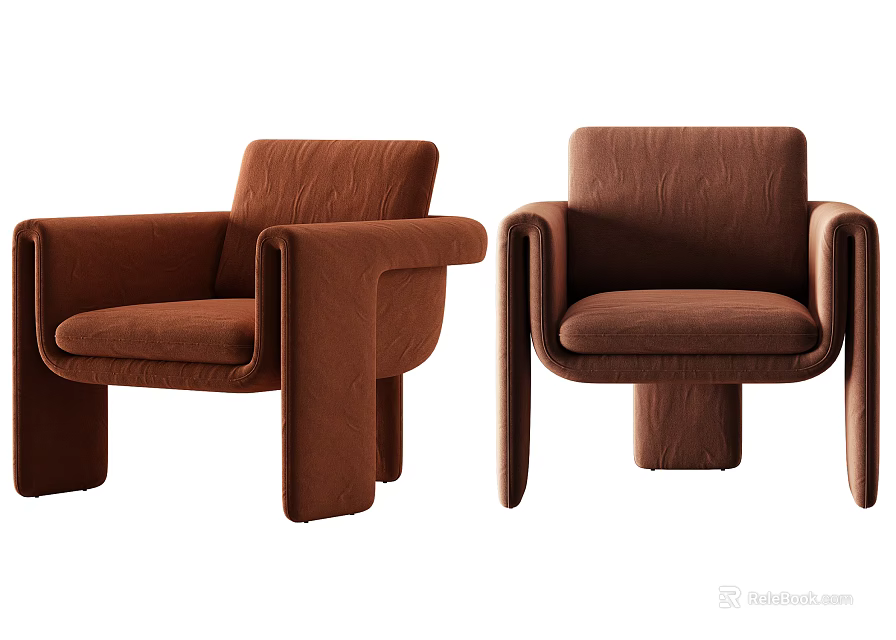 Modern Brown Velvet Single Seater Sofa With Wide Armrests Contemporary Design 3d model 