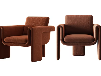 Modern Brown Velvet Single Seater Sofa With Wide Armrests Contemporary Design 3d model