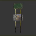 Rusty Vintage Outdoor Structure With Green Roof Yellow Ladder Frame And Small Door Box