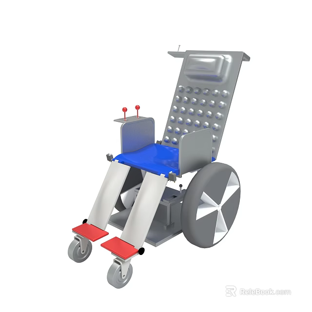 Modern Wheelchair Design With Blue Seat Gray Frame Red Buttons And Large Wheels 3d model 