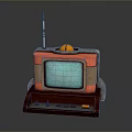 Vintage Computer Monitor With Red Brown Casing Green Screen Antenna And Bottom Buttons