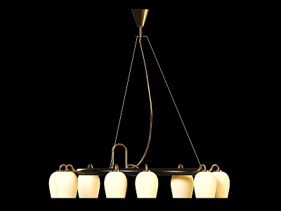 Elegant Modern Chandelier With Brass Frame And Six White Lampshades Design 3d model