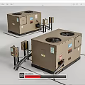 Brown Industrial HVAC Units With Dual Fans Control Boxes And Connected Pipes