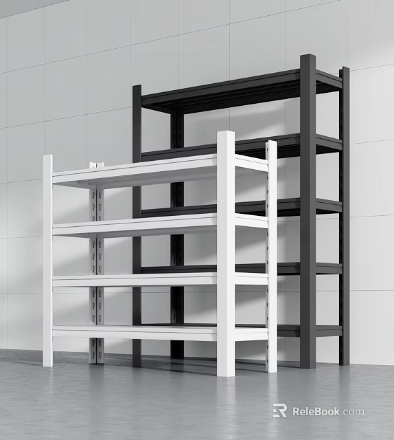 White and Black Multi Tiered Metal Storage Shelving Units for Efficient Storage 3d model 