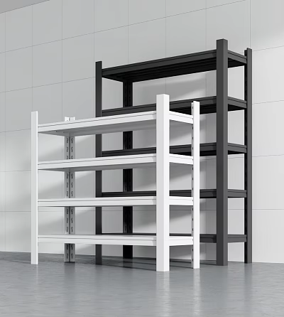 White and Black Multi Tiered Metal Storage Shelving Units for Efficient Storage 3d model