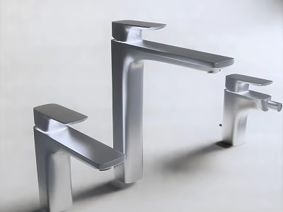 Three Stylish Silver Modern Faucets with Sleek Design on White Background 3d model