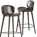 Modern Brown Leather Bar Stools With Curved Back And High Metal Base Design