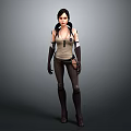 3D Rendered Female Game and Movie Character Wearing Tank Top Arm Guards and Long Boots