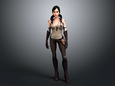 3D Rendered Female Game and Movie Character Wearing Tank Top Arm Guards and Long Boots 3d model