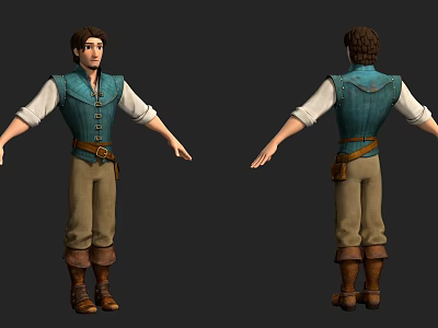 Game Movie Character With Blue Vest White Shirt Beige Pants Brown Boots And Belt Bag 3d model