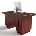 Sturdy Wooden Office Desk With Computer Monitor Keyboard Mouse And Storage Drawers