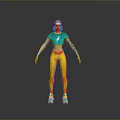 Game Movie Character Featuring Red Short Hair Blue T-shirt Lightning Bolt Yellow Pants Roller Skates