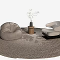 Casual Gray Sofa Set with Bean Chair Wooden Table and Green Plant on Woven Rug