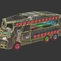 Futuristic Silver Bus With Transparent Roof Colorful Lights And Modern Tech Design