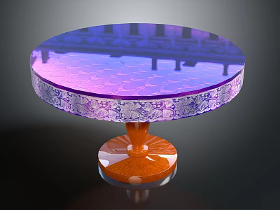 Round Transparent Dining Table With Purple Pink Gradient Top And Orange Decorative Base 3d model