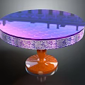 Round Transparent Dining Table With Purple Pink Gradient Top And Orange Decorative Base