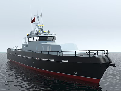 Black And Red Yacht Sailing On Calm Water 3d model