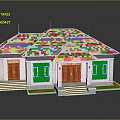 Single Storey House Exterior With Blue Roof Brown Wooden Doors Steps And Green Lawn