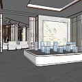 Modern Sales Office Interior With Model Display Stand Map And Elegant Seating 3d model