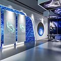 Modern Futuristic Retail Store Interior With Glass Display And Spiral Lighting Elements