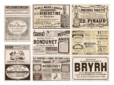 Vintage Advertisement Posters With Old Newspaper Labels And Retro Designs 3d model