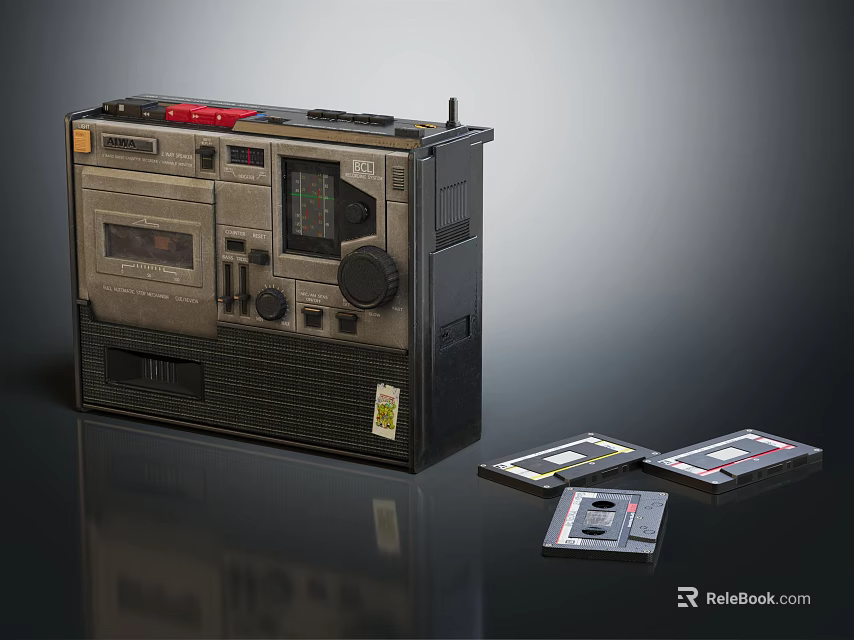 Vintage Radio Cassette Player With Retro Design And Cassette Tapes On 3d model 