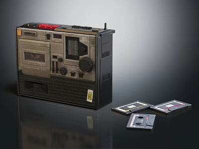 Vintage Radio Cassette Player With Retro Design And Cassette Tapes On 3d model