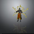 Silver Mechanical Character With Red Sash Yellow Energy Arms And Golden Orbs
